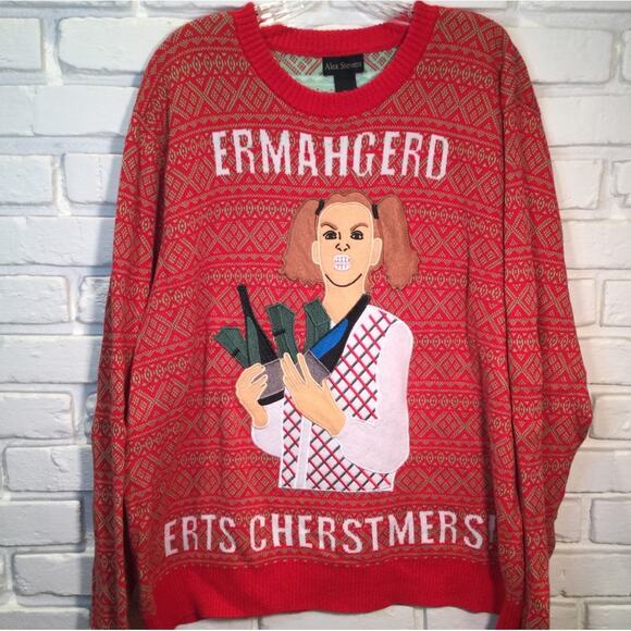 Ugly Christmas Sweater Ermahgerd Erts Cherstmers Meme XXL mens - Picture 1 of 6